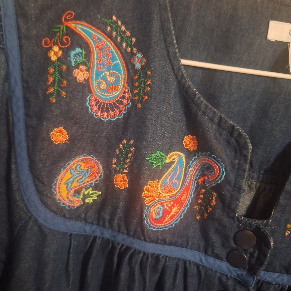 Denim Embroidered Midi Dress - Picture 4 of 11